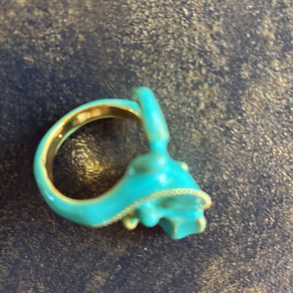 NWT Aqua/gold metal enameled chameleon ring Sz 5 novelty trendy unique gothic - Picture 4 of 9